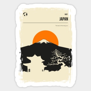 Japan Tokyo Mount Fuji Vintage Mininimal Travel Poster Sticker
